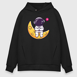 Толстовка оверсайз мужская Луна и астронавт, цвет: черный