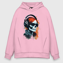 Мужское худи оверсайз Grunge redhead girl skull