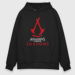 Толстовка оверсайз мужская Assassins creed shadows logo, цвет: черный