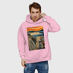 Толстовка оверсайз мужская Леопард кричит - мем картина от нейросети, цвет: светло-розовый — фото 2