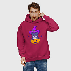 Толстовка оверсайз мужская Kitty halloween, цвет: маджента — фото 2