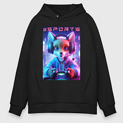 Толстовка оверсайз мужская Funny fox - e sports ai art, цвет: черный