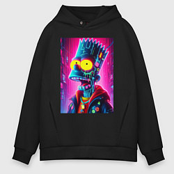 Толстовка оверсайз мужская Cyber Bart Simpson - neon glow ai art, цвет: черный