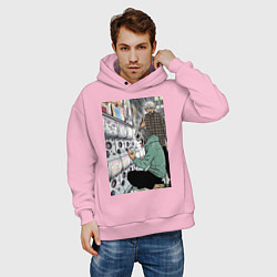 Толстовка оверсайз мужская Кайдзю номер восемь Кафка Хибино, цвет: светло-розовый — фото 2