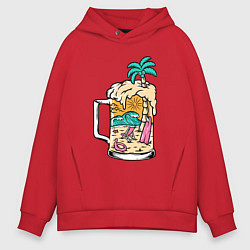 Толстовка оверсайз мужская Летнее пиво, цвет: красный