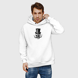 Толстовка оверсайз мужская Гравюра череп в цилиндре, цвет: белый — фото 2