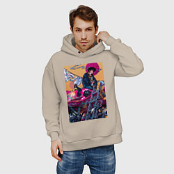 Толстовка оверсайз мужская Ковбой Бибоп Спайк Шпигель Красный дракон, цвет: миндальный — фото 2