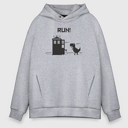 Толстовка оверсайз мужская Тардис и динозаврик пиксельный, цвет: меланж