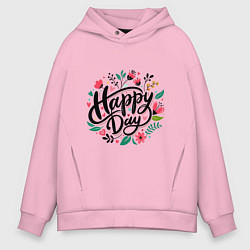 Толстовка оверсайз мужская Happy day с цветами, цвет: светло-розовый
