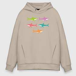 Толстовка оверсайз мужская Акулы в стиле поп-арт, цвет: миндальный