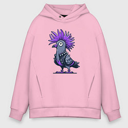 Толстовка оверсайз мужская Мультяшный голубь панк с ирокезом, цвет: светло-розовый