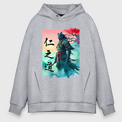 Толстовка оверсайз мужская Japanese samurai - ghost of Tsushima sketch, цвет: меланж