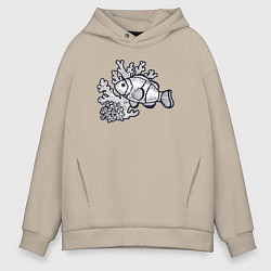 Толстовка оверсайз мужская Рыбка и кораллы, цвет: миндальный