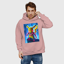 Толстовка оверсайз мужская Neon Pikachu - cyberpunk horror, цвет: пыльно-розовый — фото 2