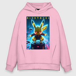 Мужское худи оверсайз Cyber Pikachu - neon glow ai art