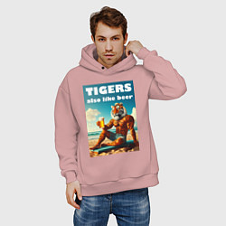 Толстовка оверсайз мужская Тигры тоже любят пиво - нейроарт, цвет: пыльно-розовый — фото 2