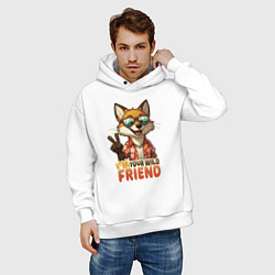 Толстовка оверсайз мужская Лисёнок в очках - little fox - мой дикий друг, цвет: белый — фото 2