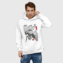 Толстовка оверсайз мужская Традиционный японский журавль, цвет: белый — фото 2