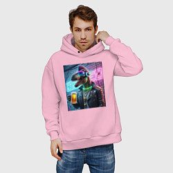 Толстовка оверсайз мужская Dinosaur dude with a beer mug wearing headphones a, цвет: светло-розовый — фото 2