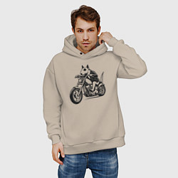 Толстовка оверсайз мужская Бультерьер байкер на мотоцикле чоппере, цвет: миндальный — фото 2