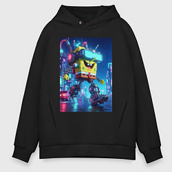 Толстовка оверсайз мужская Cyber Sponge Bob - neon glow fantasy, цвет: черный