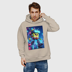 Толстовка оверсайз мужская Cyber Sponge Bob - neon glow fantasy, цвет: миндальный — фото 2