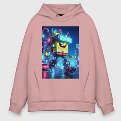 Толстовка оверсайз мужская Cyber Sponge Bob - neon glow fantasy, цвет: пыльно-розовый