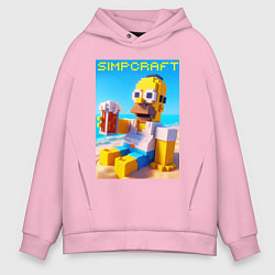 Толстовка оверсайз мужская Minecraft and Simpsons collaboration - ai art, цвет: светло-розовый