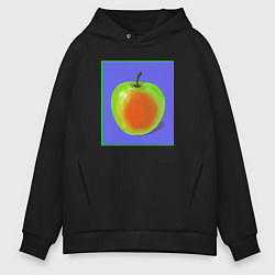 Толстовка оверсайз мужская Яблоко на фиолетовом фоне - pop art, цвет: черный