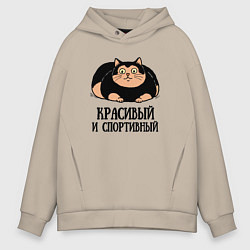 Мужское худи оверсайз Красивый и спортивный толстый кот