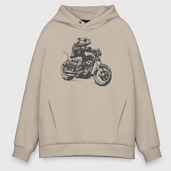Мужское худи оверсайз Крыса байкер на мотоцикле чоппере