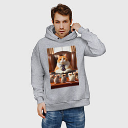 Толстовка оверсайз мужская Рыжий кот босс - нейроарт, цвет: меланж — фото 2