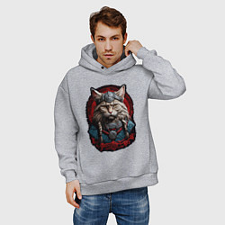 Толстовка оверсайз мужская Кот викинг, цвет: меланж — фото 2