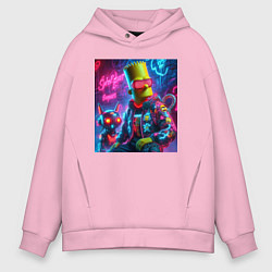 Толстовка оверсайз мужская Барт Симпсон с котом роботом - нейроарт, цвет: светло-розовый
