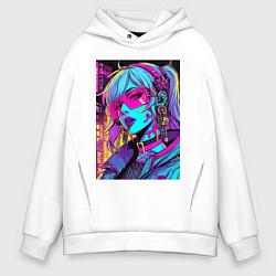 Мужское худи оверсайз Кибер девчонка в розовых очках - нейроарт