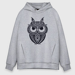 Толстовка оверсайз мужская Узорчатый филин, цвет: меланж