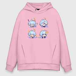 Толстовка оверсайз мужская Зарянка стикеры, цвет: светло-розовый