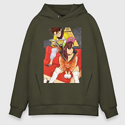 Толстовка оверсайз мужская Дандадан: Момо Аясэ, цвет: хаки