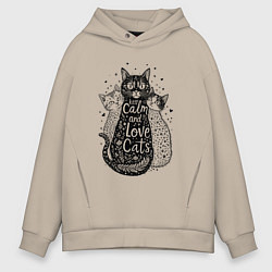 Мужское худи оверсайз Keep calm and love cats