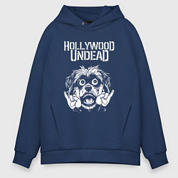 Толстовка оверсайз мужская Hollywood Undead rock dog, цвет: тёмно-синий