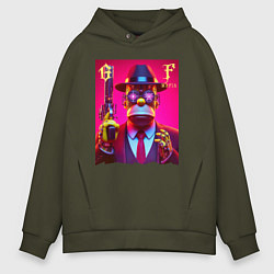 Толстовка оверсайз мужская Cyber godfather Homer Simpson - mafia, цвет: хаки