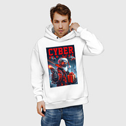 Толстовка оверсайз мужская Cyber Santa with a gun - ai art, цвет: белый — фото 2