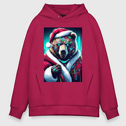 Мужское худи оверсайз Cyber bear - Santa Claus