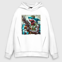 Толстовка оверсайз мужская Dude shark - special forces, цвет: белый