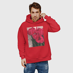 Толстовка оверсайз мужская Тюльпаны красные, цвет: красный — фото 2