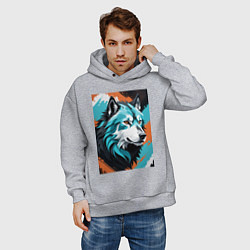 Толстовка оверсайз мужская Серо-голубой волк, цвет: меланж — фото 2