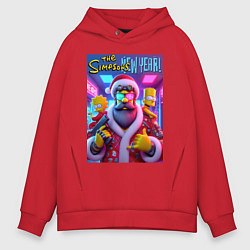 Толстовка оверсайз мужская Simpsons new year - ai art fantasy, цвет: красный