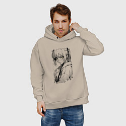 Толстовка оверсайз мужская Девушка с блекло-желтыми глазами, цвет: миндальный — фото 2