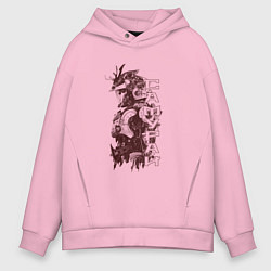 Толстовка оверсайз мужская Кибернетический самурай, цвет: светло-розовый