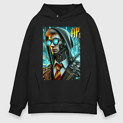 Толстовка оверсайз мужская Cyber Harry Potter - ai art fantasy, цвет: черный
